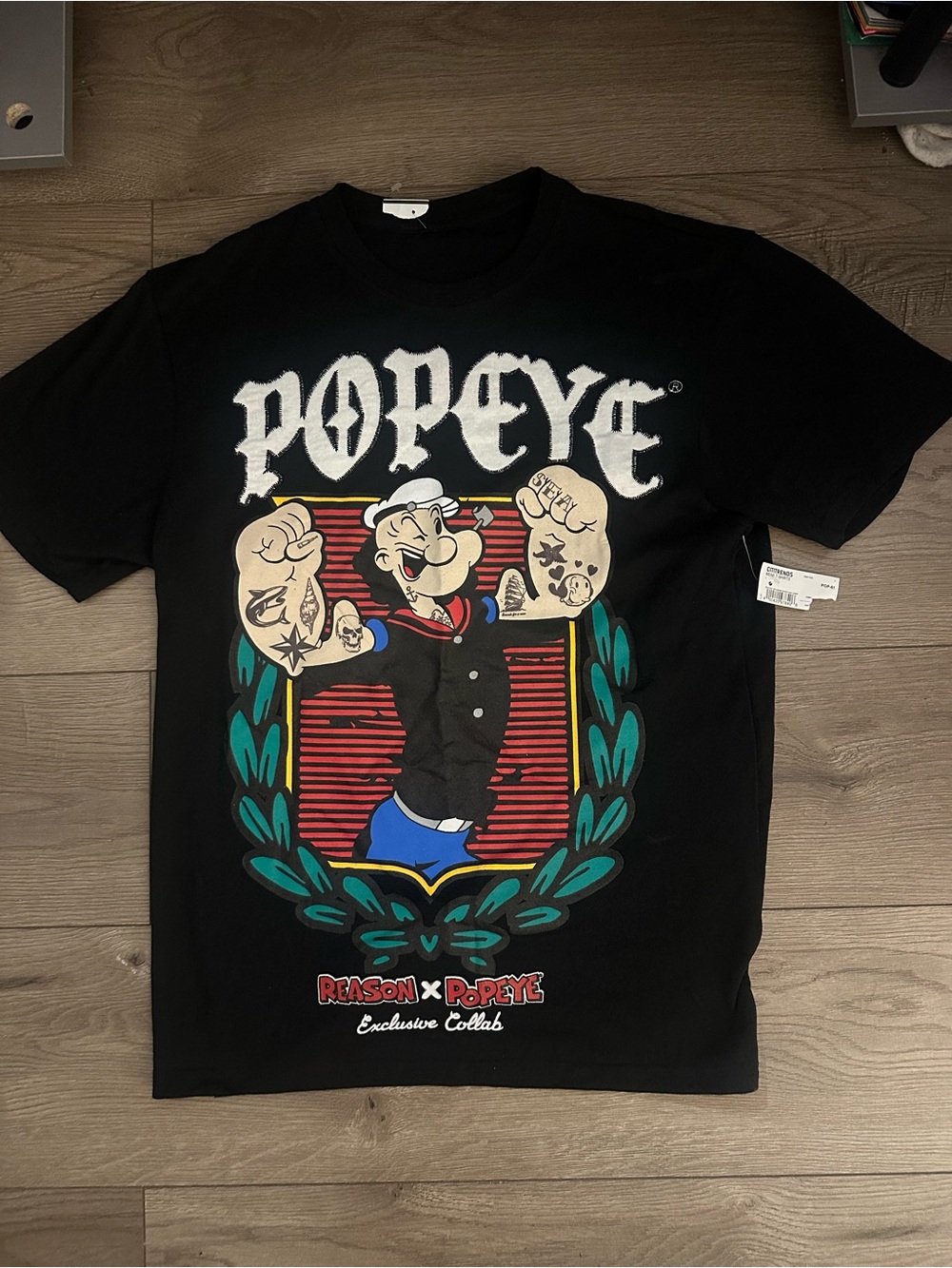 Reason x Popeye Black Graphic Short Sleeve Tee - Picture 2 of 2